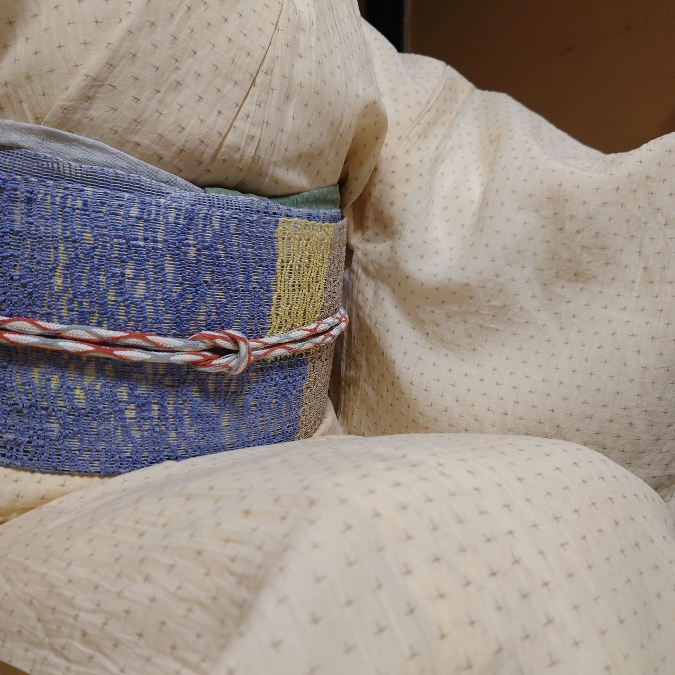 小千谷縮 手織 十字絣 夏帯 ざっくり八寸 絹 今小路 あま宮 文月のキモノ