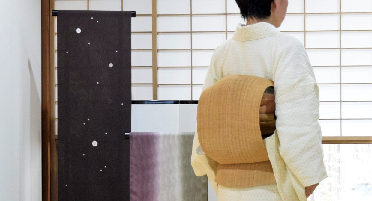 小千谷縮　手織　十字絣　自然布　しな布　今小路 あま宮　葉月のキモノ