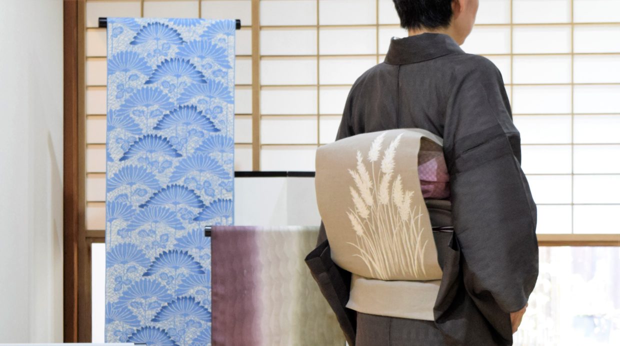 明石縮　縞　夏帯　麻の九寸名古屋帯　穂　今小路 あま宮　長月のキモノ