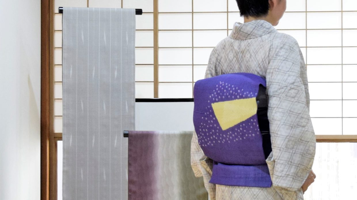 紗紬　斜め格子　ぜんまい入り　夏帯　絞り　きりばみ　今小路 あま宮　長月のキモノ