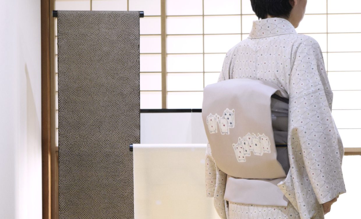 小紋　立涌小花　染の九寸名古屋帯　塩瀬の染帯　トランプの兵隊　今小路 あま宮　神無月のキモノ