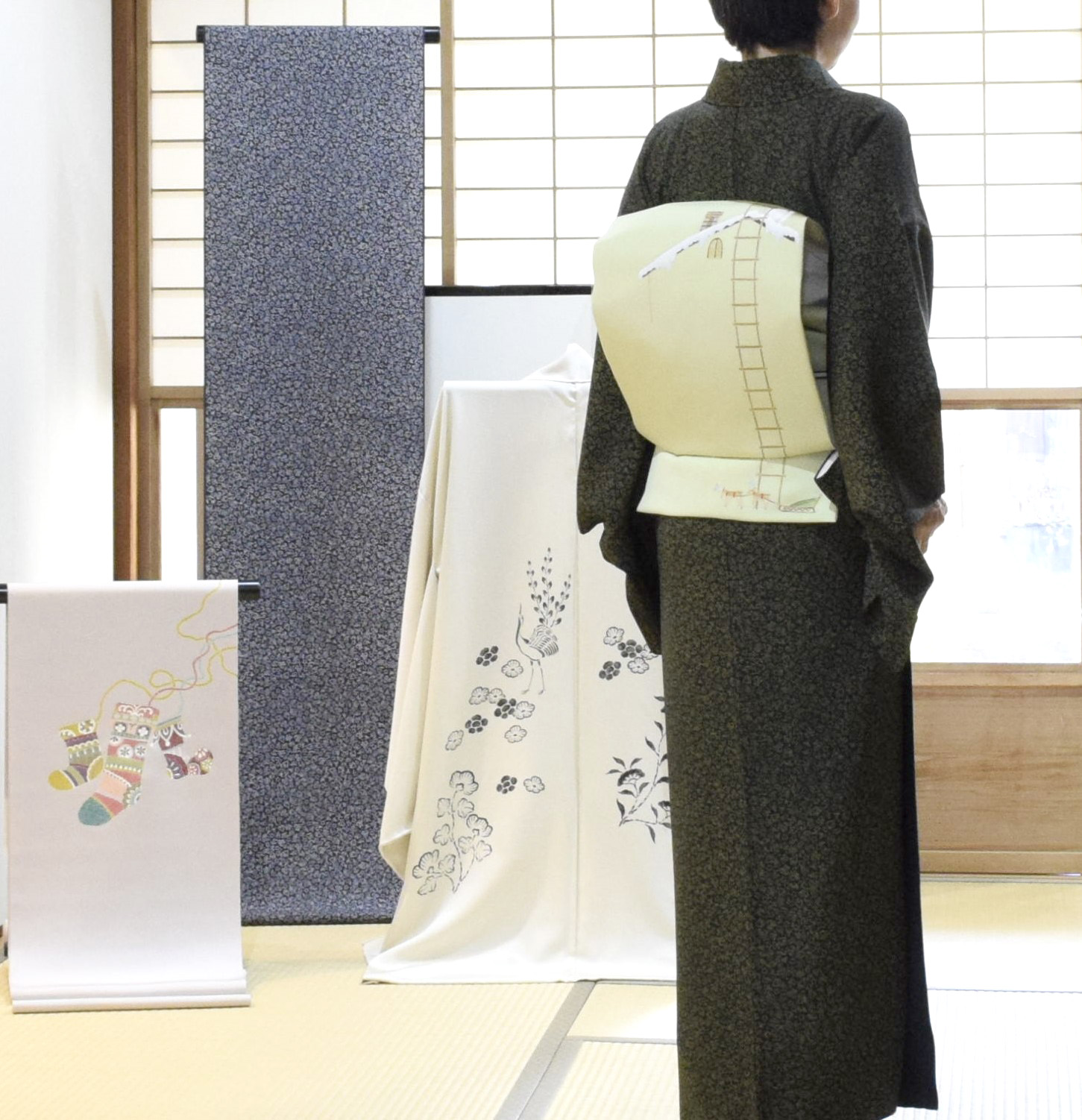 江戸小紋 クリスマス 塩瀬の染帯 クリスマス 今小路 あま宮 師走のキモノ