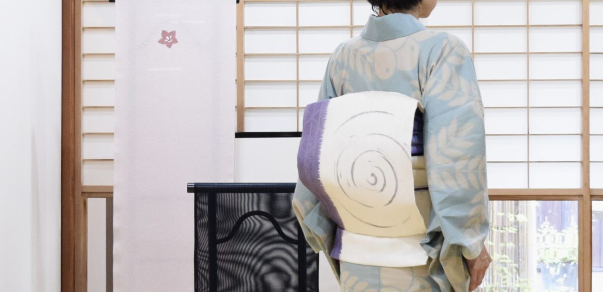 浴衣　真糊　伊勢型紙　南天　今小路 あま宮 オリジナル　夏帯　めだか　今小路 あま宮　文月のキモノ