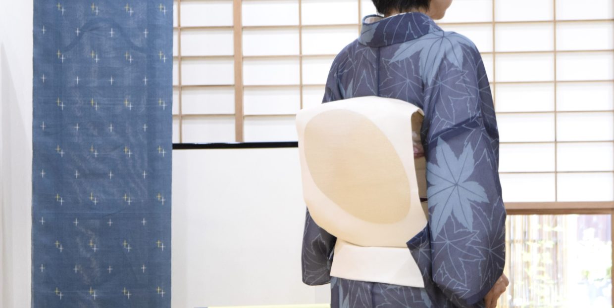 紗　小紋　西陣の紗　楓　真糊　伊勢型小紋　夏帯　紗の九寸名古屋帯　すくい　月に雁　今小路 あま宮　文月のキモノ