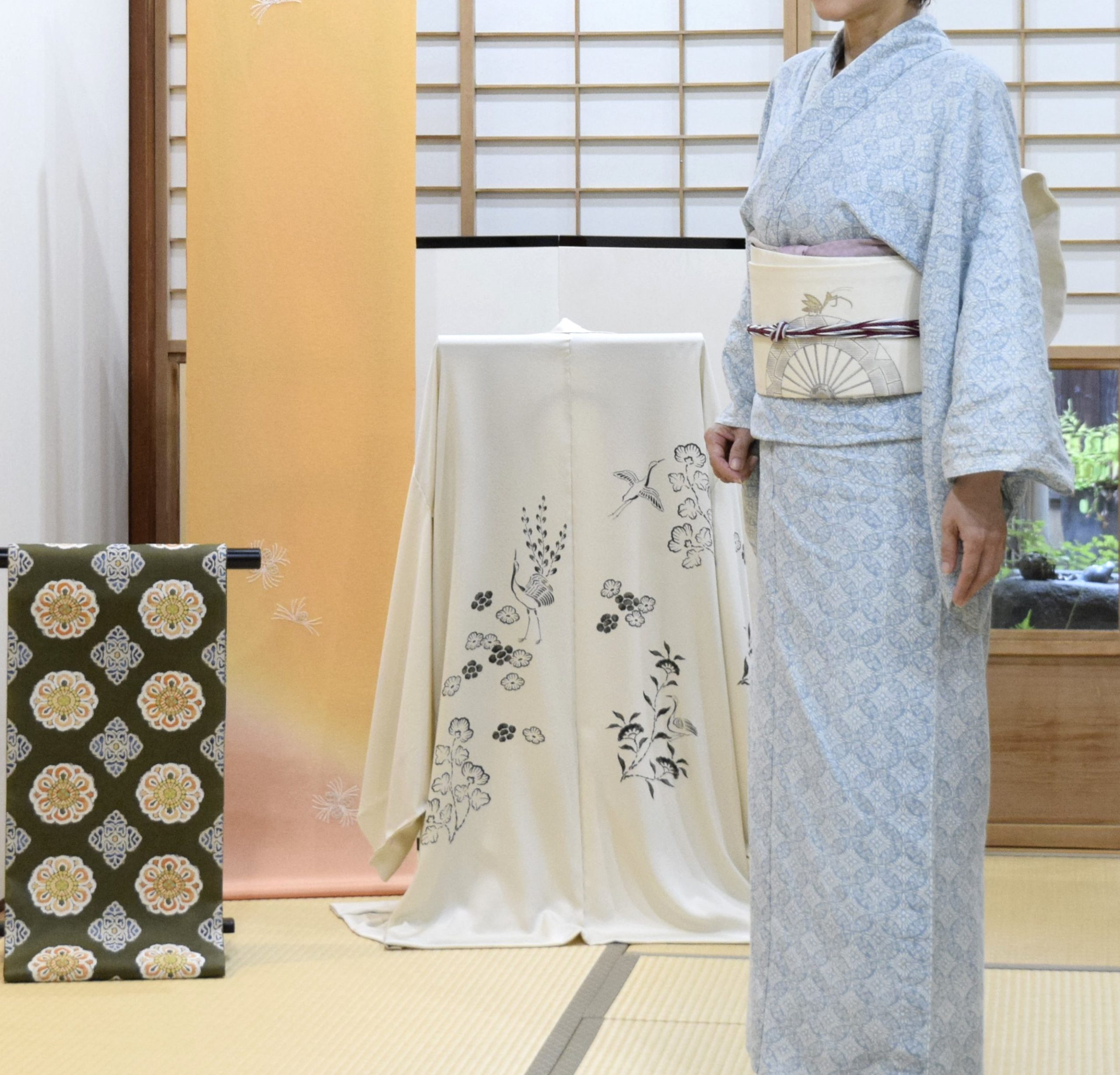 浴衣 綿麻 七宝つなぎ 夏帯 紗紬 蟷螂山 今小路 あま宮 今小路 あま宮 別誂え