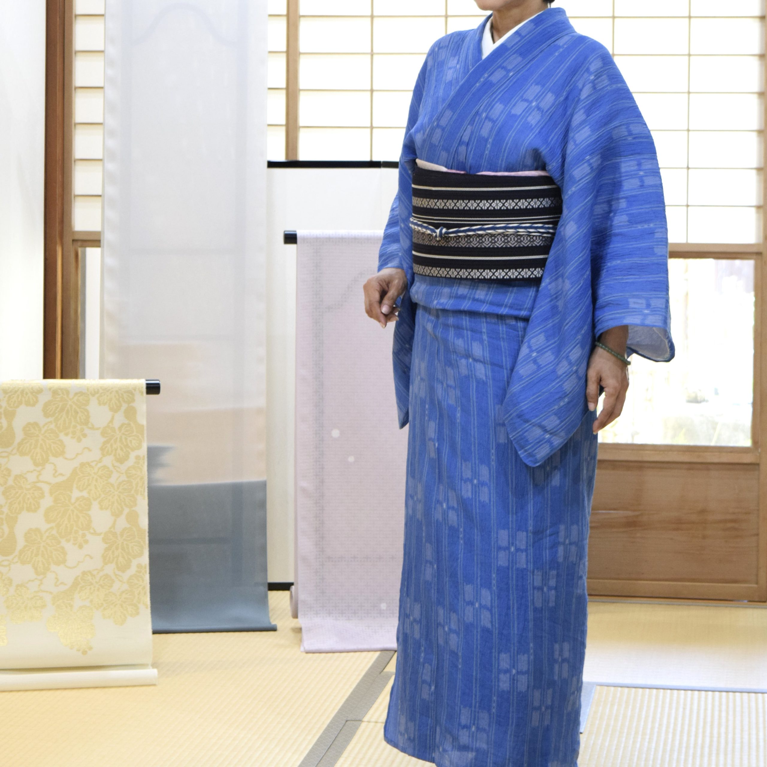 小千谷縮 機械織 経絣 花 紫陽花 夏帯 博多帯 絽献上 五献 今小路 あま宮 葉月のキモノ