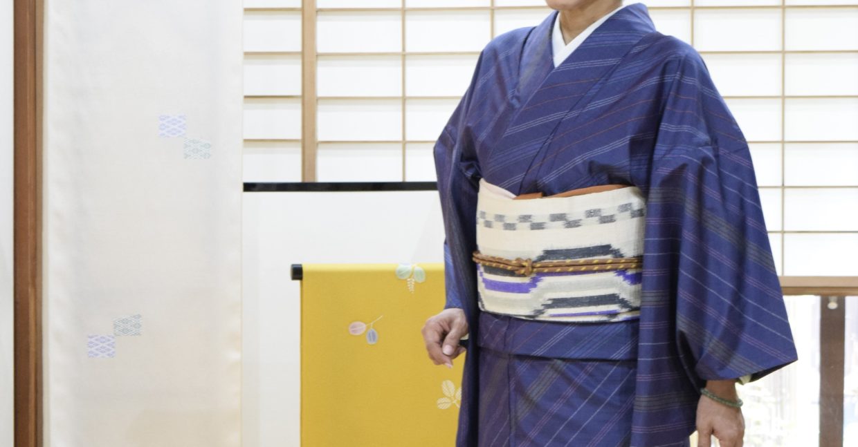 単衣　色大島　バイヤス縞絣　一元絣　八寸帯　洛風林　縞　今小路 あま宮　神無月のキモノ　雨降るかも？な日のキモノ