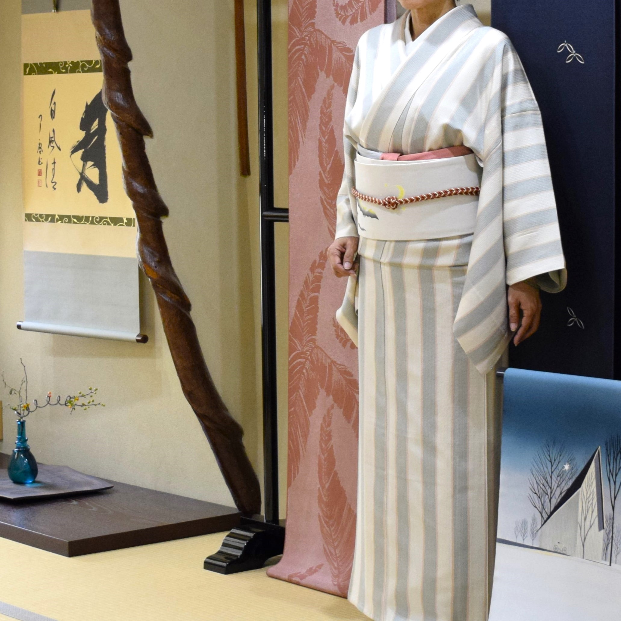 単衣 両子持ち縞 ロウケツ 塩瀬の染帯 季節の染帯 ハロウィン クッキーモンスター 今小路 あま宮 神無月のキモノ