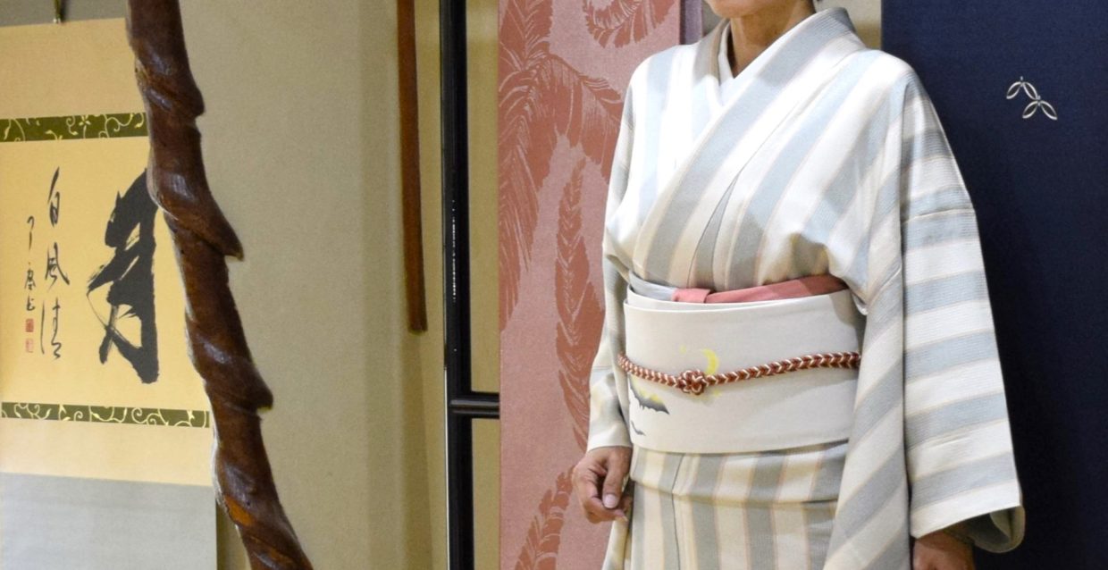 単衣　両子持ち縞　ロウケツ　塩瀬の染帯　季節の染帯　ハロウィン　クッキーモンスター　今小路 あま宮　神無月のキモノ