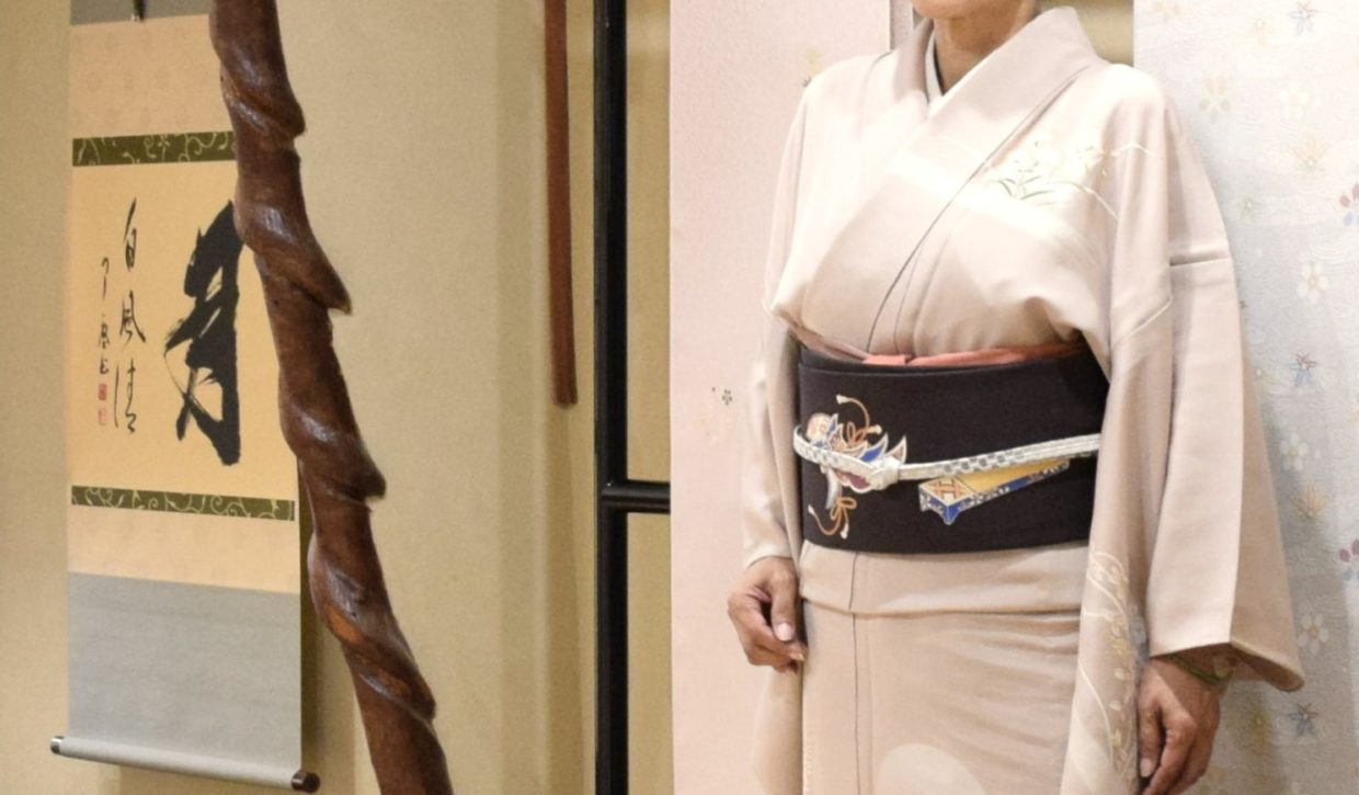 単衣　附下　秋草　塩瀬の染帯　雅楽器　今小路 あま宮　神無月のキモノ　お出かけキモノ