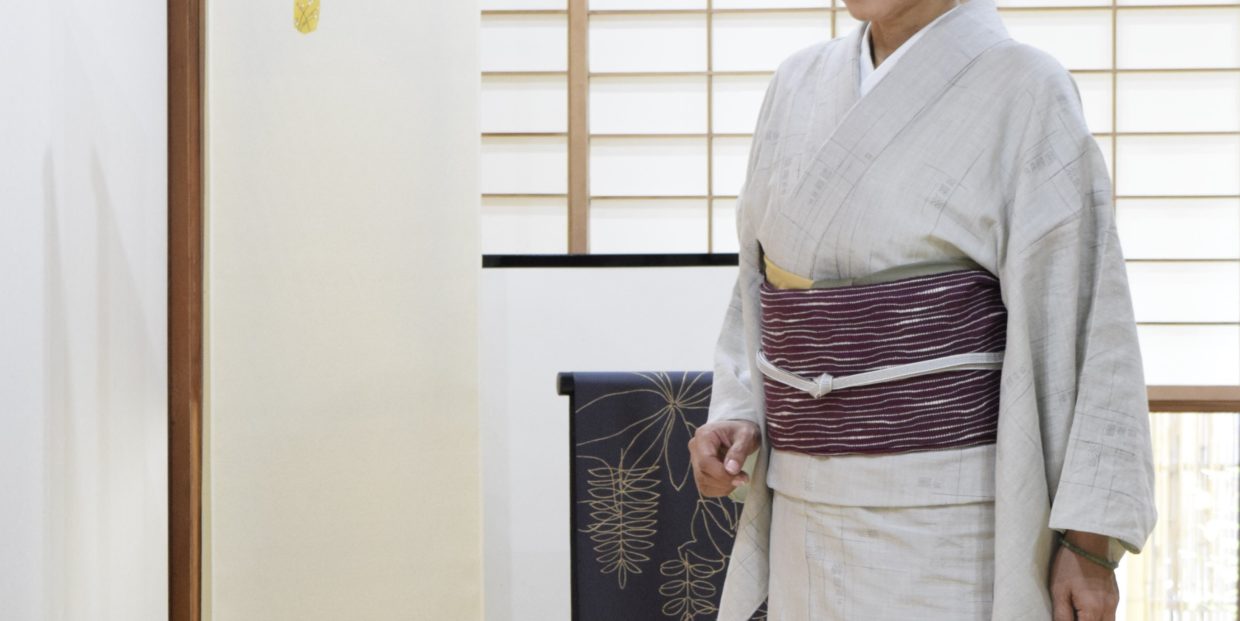 夏結城　絹麻　地機　飛び絣　八寸名古屋帯　手織　草木染め　夢訪庵　縞　伊予紬　今小路 あま宮　神無月のキモノ　雨の日のキモノ