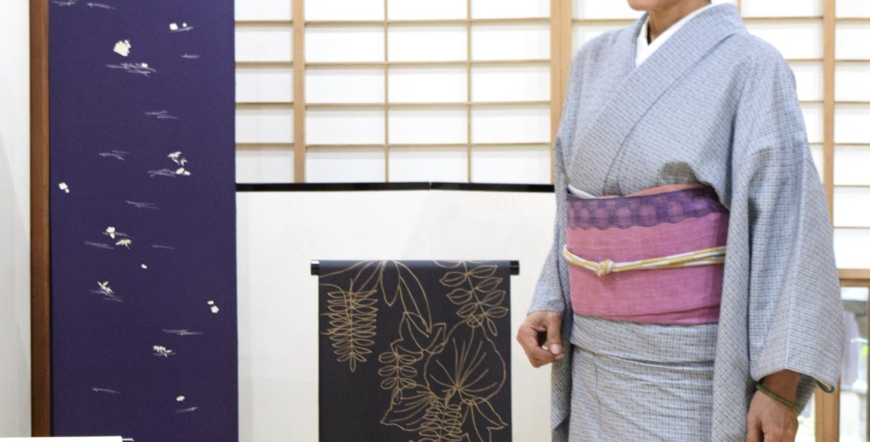 綿麻　与那国綿麻　八寸名古屋帯　夢訪庵　手織　草木染め　伊予紬八寸　今小路 あま宮　神無月のキモノ　雨の日のキモノ