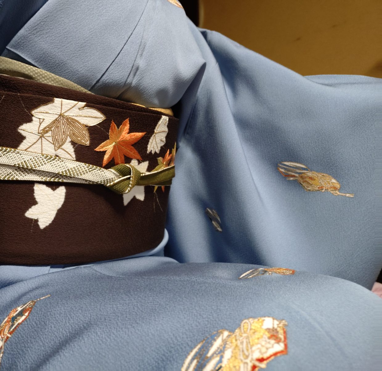 附下　文箱　染の名古屋帯　季節の染帯　絞り　刺繍　紅葉　今小路 あま宮　今小路 あま宮 別誂え　霜月のキモノ　お出かけキモノ