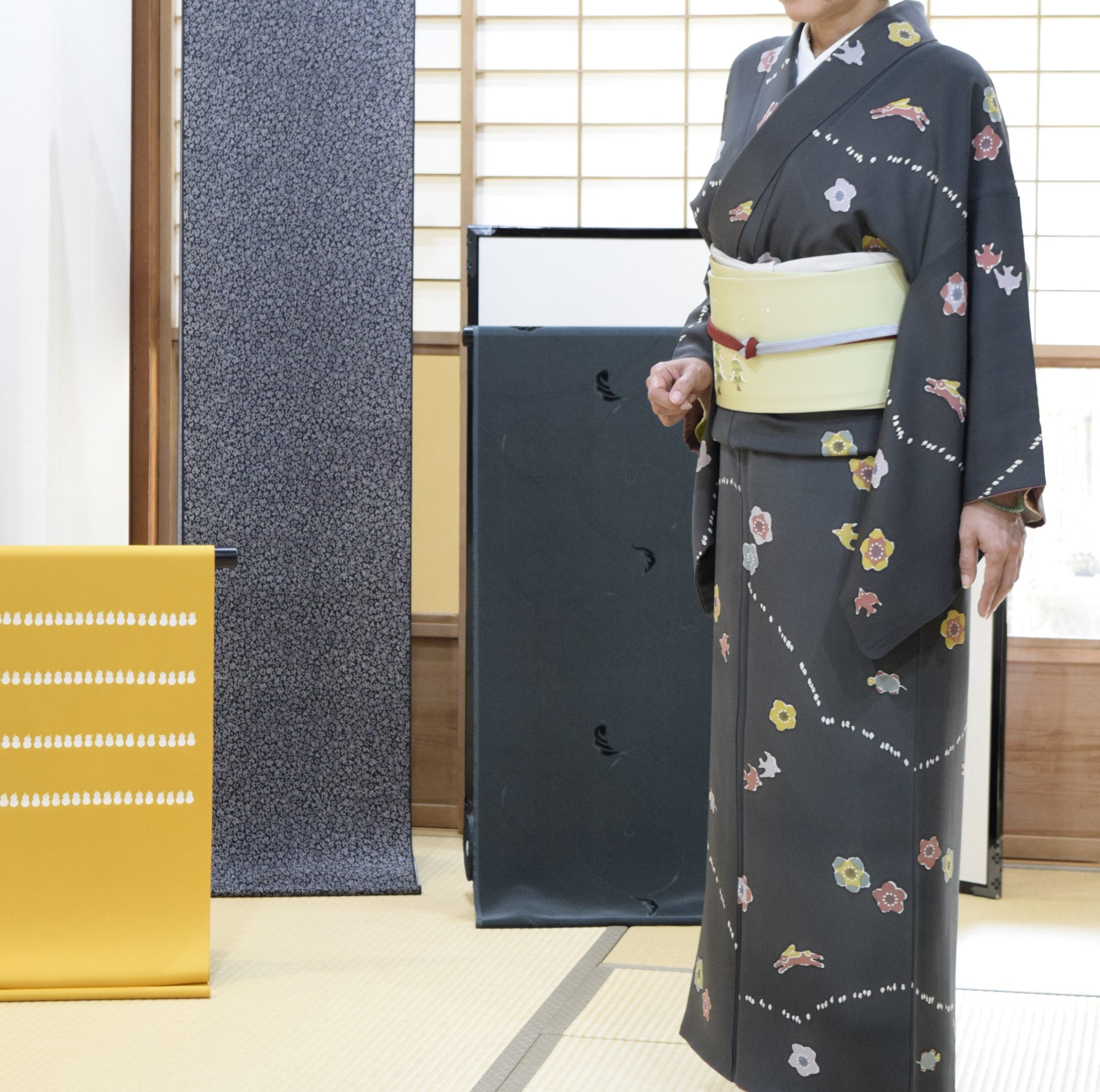 小紋 うさぎとカメ 真糊 伊勢型小紋 塩瀬の染帯 季節の染帯 クリスマス 今小路 あま宮 師走のキモノ