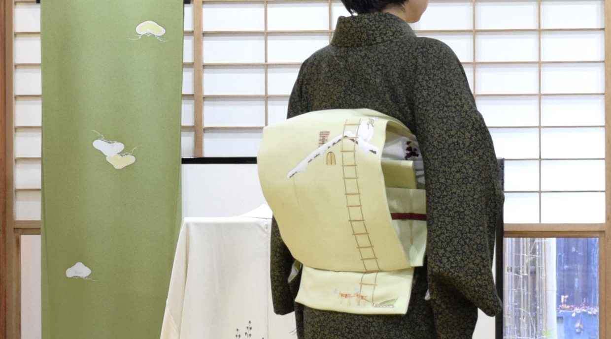 江戸小紋　クリスマス　伊勢型小紋　塩瀬の染帯　季節の染帯　塩瀬の染帯　クリスマス　今小路 あま宮　師走のキモノ