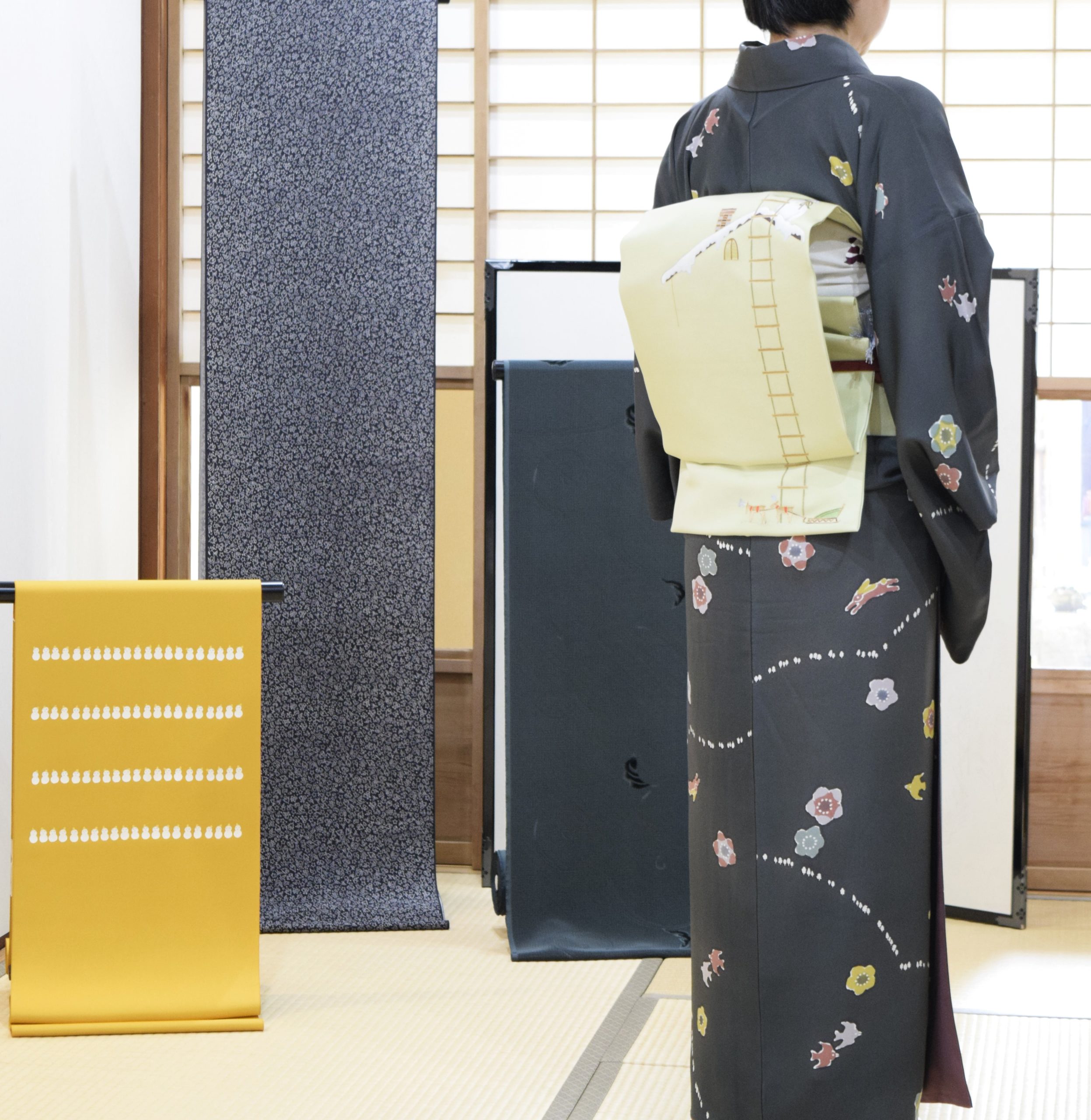 小紋 うさぎとカメ 真糊 伊勢型小紋 塩瀬の染帯 季節の染帯 クリスマス 今小路 あま宮 師走のキモノ