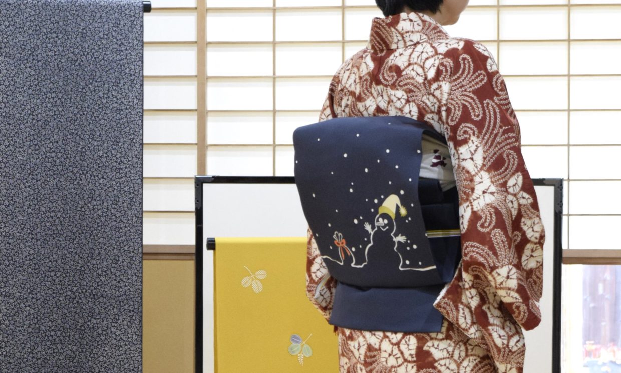絞り　総絵羽小紋　南部茜染め　宝相華　塩瀬の染帯　季節の染帯　染の九寸名古屋帯　線描き雪だるま　今小路 あま宮　師走のキモノ