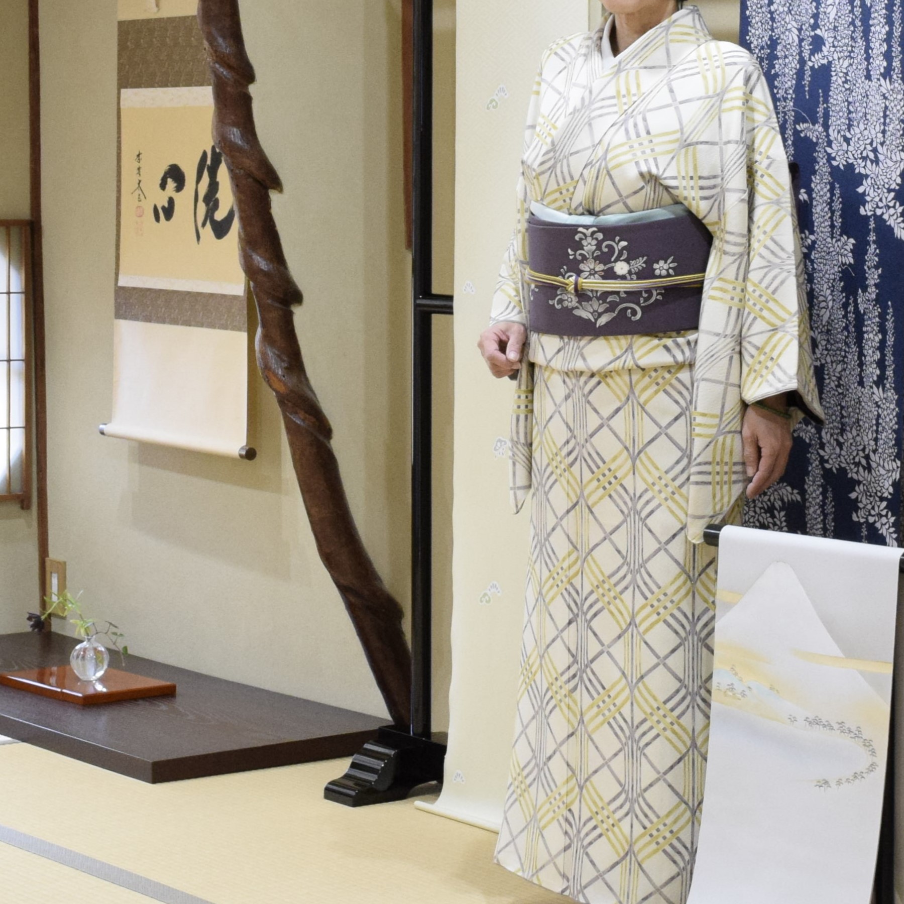 小紋 変わり立枠 塩瀬の染帯 染の九寸名古屋帯 更紗 今小路 あま宮 如月のキモノ