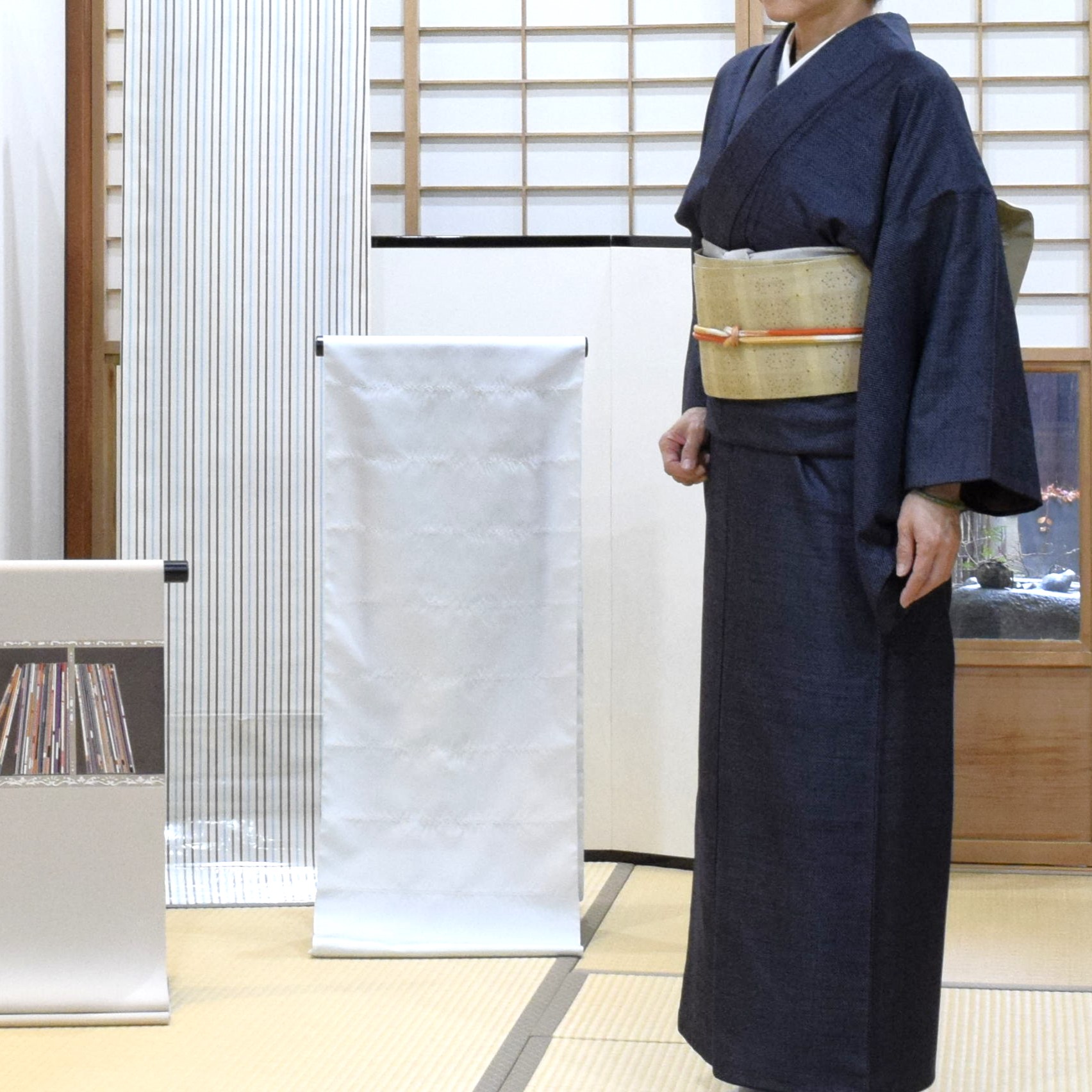 泥藍大島 蚊絣 一元絣 男物アンサンブルの仕立て替え 織の九寸名古屋帯 手織り 草木染め 花織 今小路 あま宮 弥生のキモノ 雨の日のキモノ