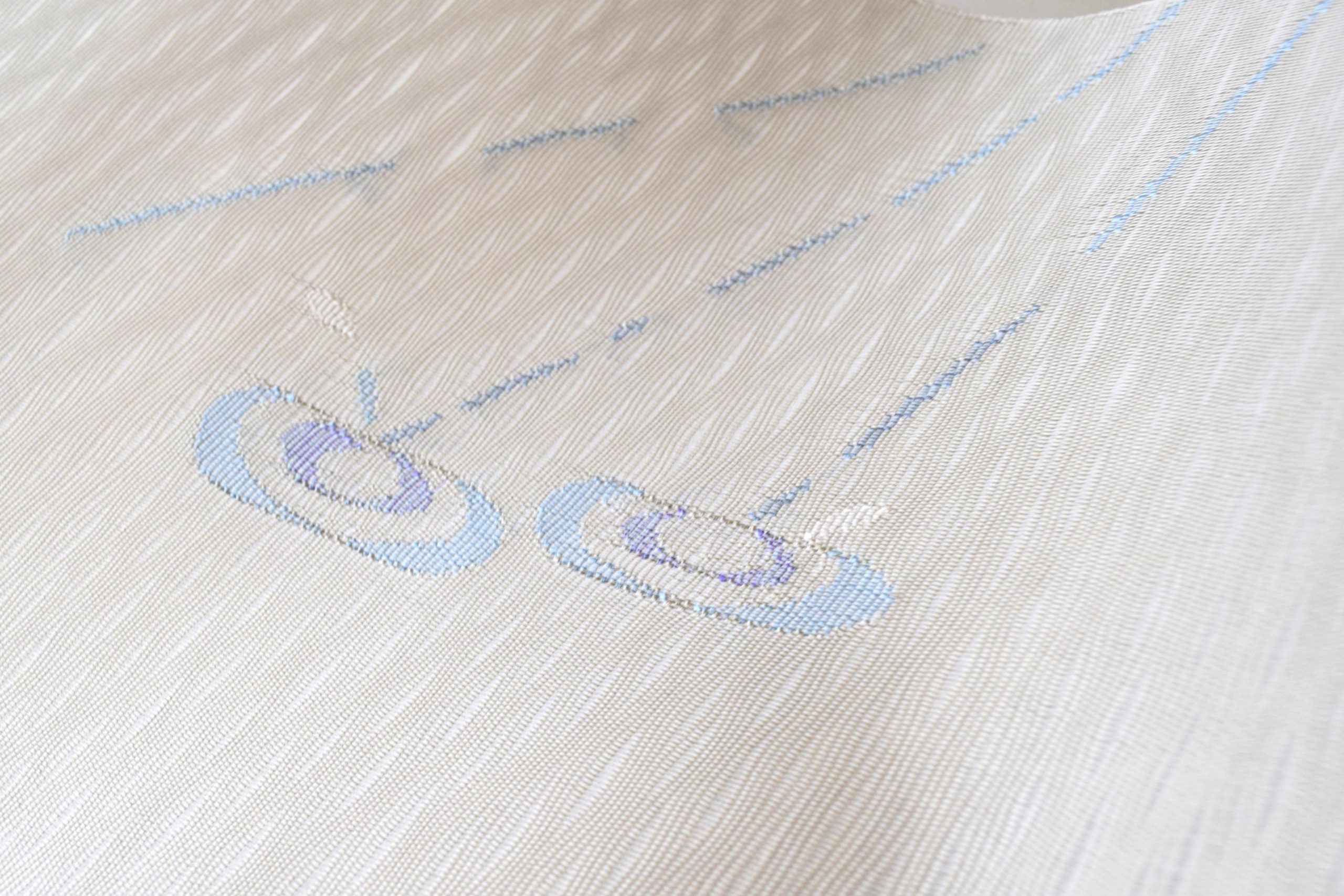 夏帯 あまやどり 草木染め 手織り 刺繍 夢訪庵 今小路 あま宮 織の九寸名古屋帯