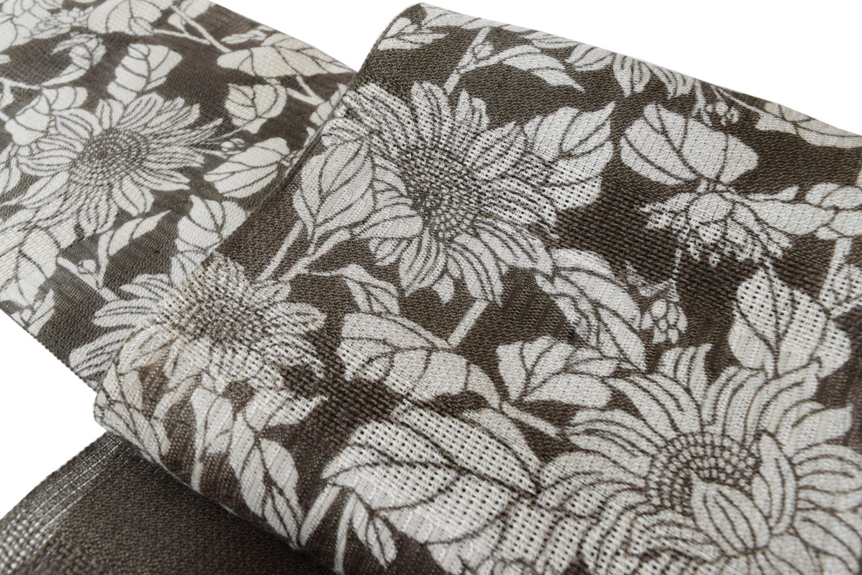 夏帯　八寸　真糊　伊勢型紙小紋　ひまわり　今小路 あま宮　絹のざっくり八寸