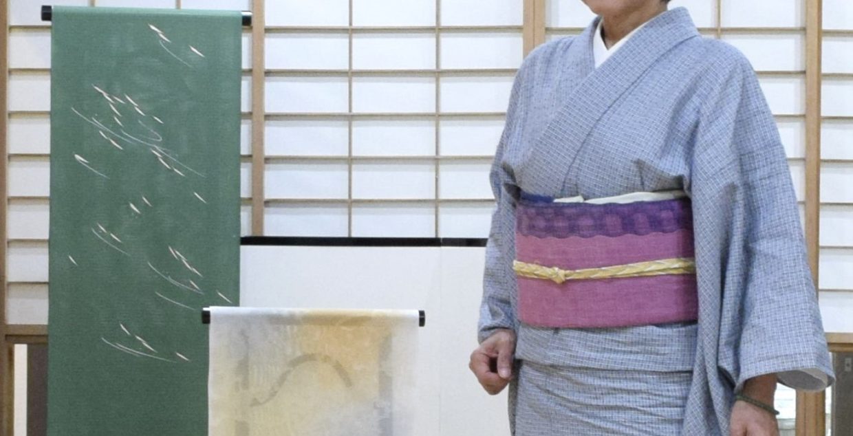 綿麻　与那国綿麻　琉球藍　八寸名古屋帯　手織り　草木染め　夢訪庵　伊予紬八寸　今小路 あま宮　皐月のキモノ　雨の日のキモノ