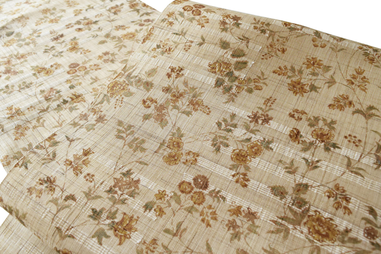 夏帯　麻九寸　古渡金更紗　多ち花　今小路 あま宮 　摺り型友禅