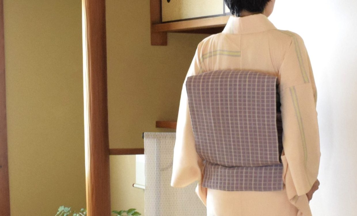 紬ちりめん　真糊　伊勢型紙　横段縞　夏帯　吉野間道　今小路 あま宮　水無月のキモノ