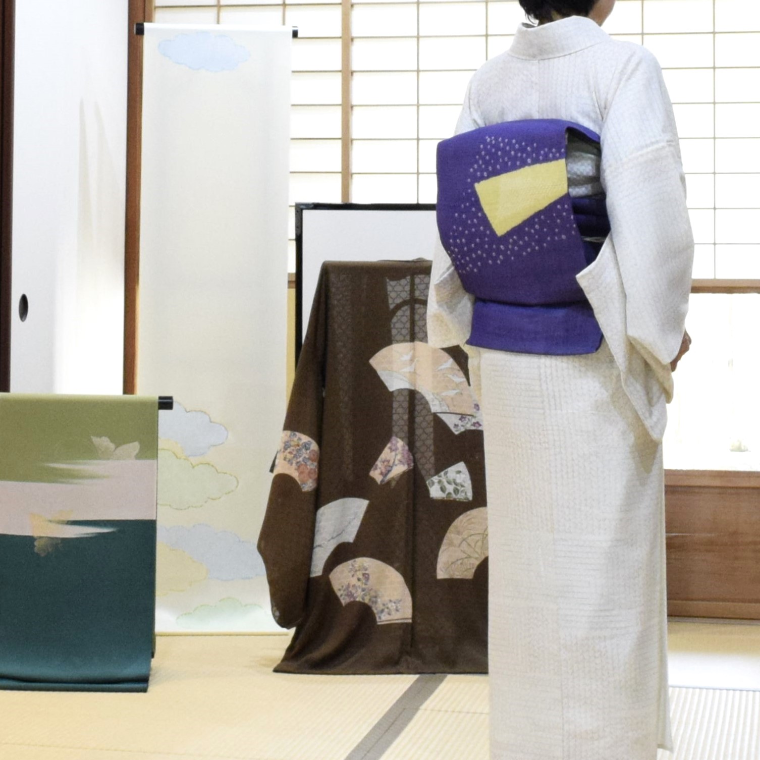 絽小紋 芽柳 夏帯 絞り きりばみ 絽紬 今小路 あま宮 文月のキモノ