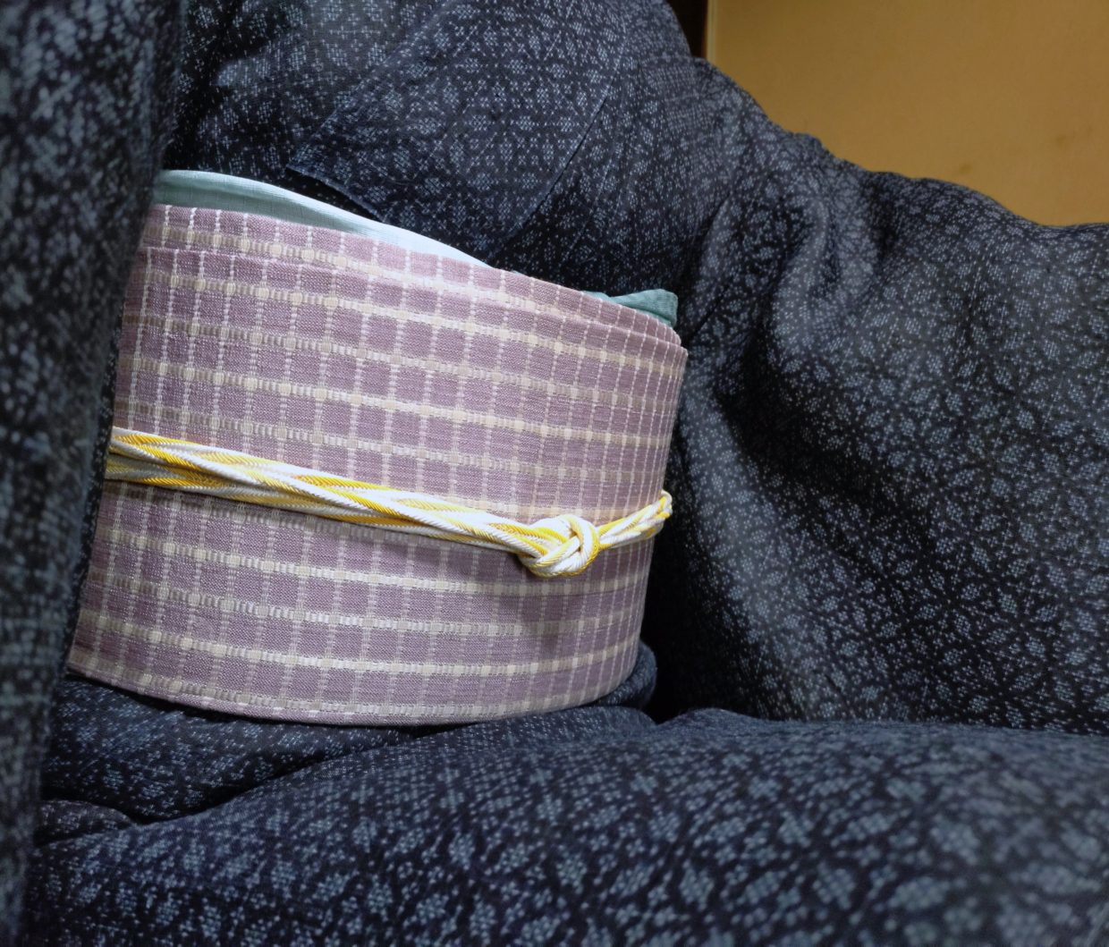 麻キモノ　宮古上布　七宝　琉球藍　経緯絣　夏帯　間道　今小路 あま宮　葉月のキモノ