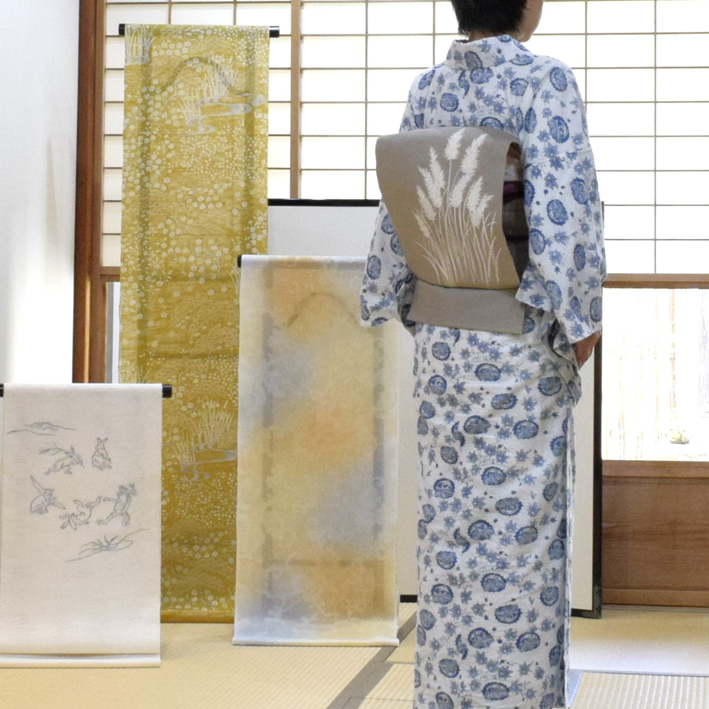 浴衣 松原忠 両面染め 桐と鳳凰に楓 夏帯 麻九寸 穂 今小路 あま宮 葉月のキモノ