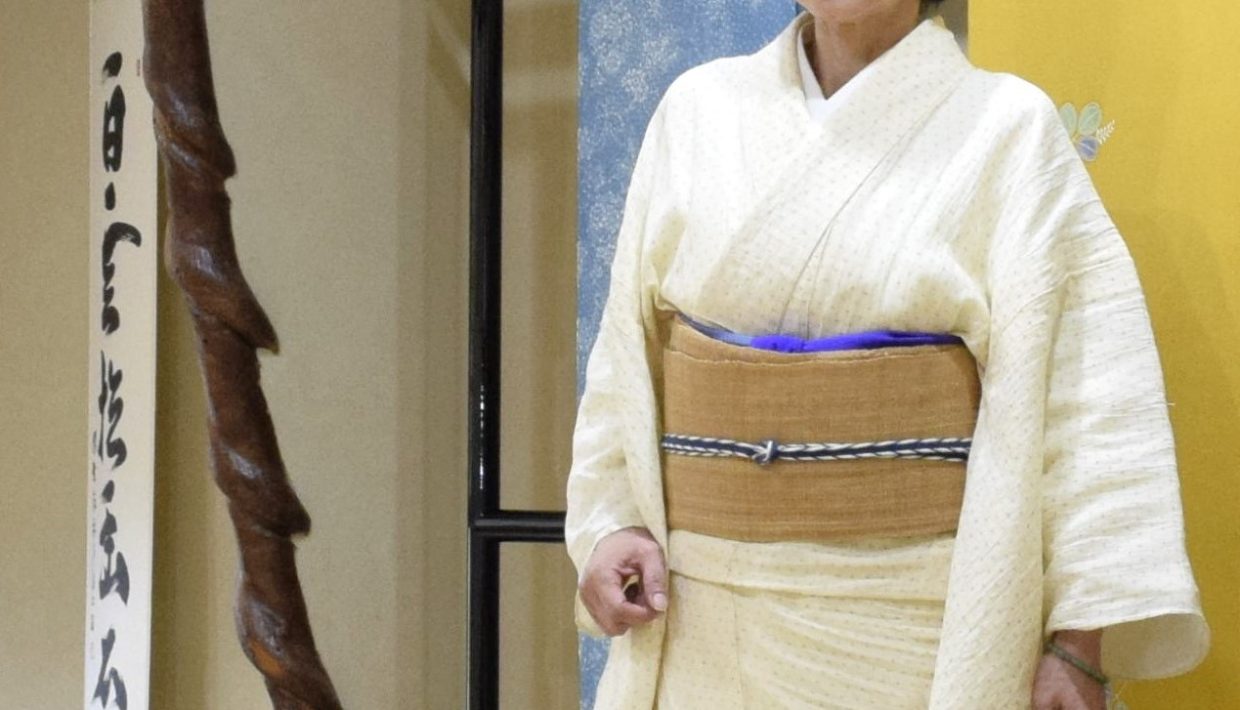 小千谷縮　手織り　十字絣　自然布　しな布　今小路 あま宮　葉月のキモノ