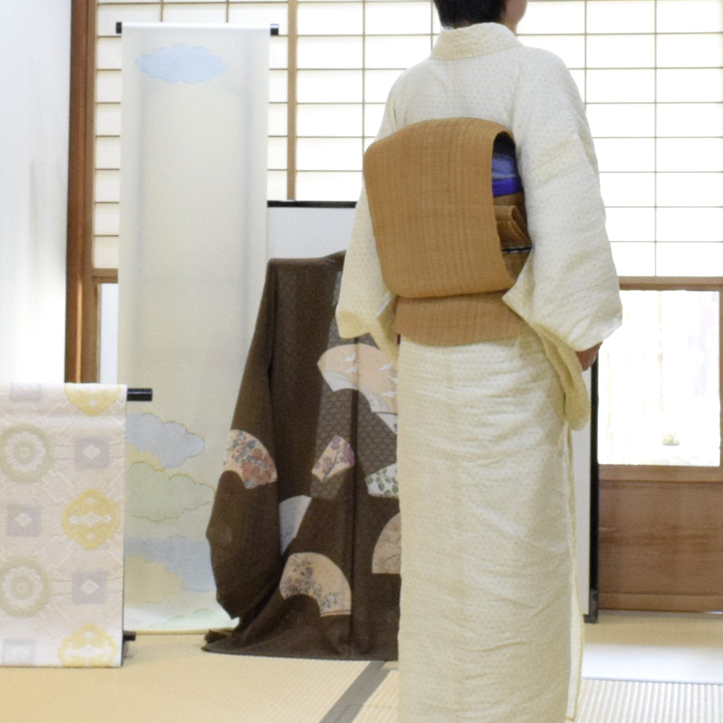 小千谷縮 手織り 十字絣 自然布 しな布 今小路 あま宮 葉月のキモノ