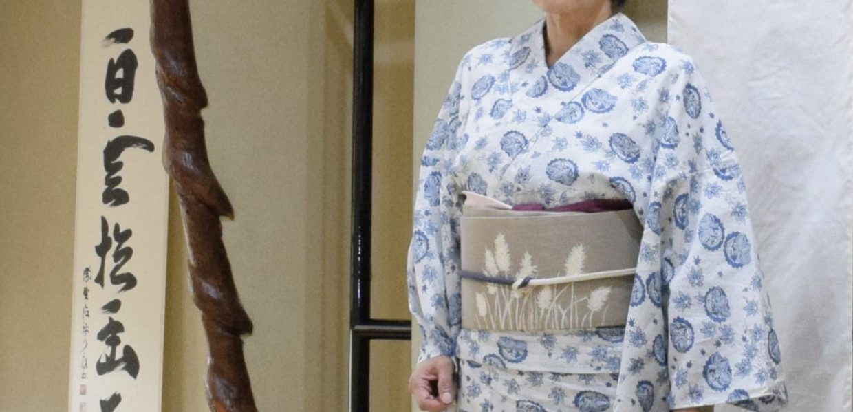 浴衣　松原忠　両面染め　桐と鳳凰に楓　夏帯　麻九寸　穂　今小路 あま宮　葉月のキモノ