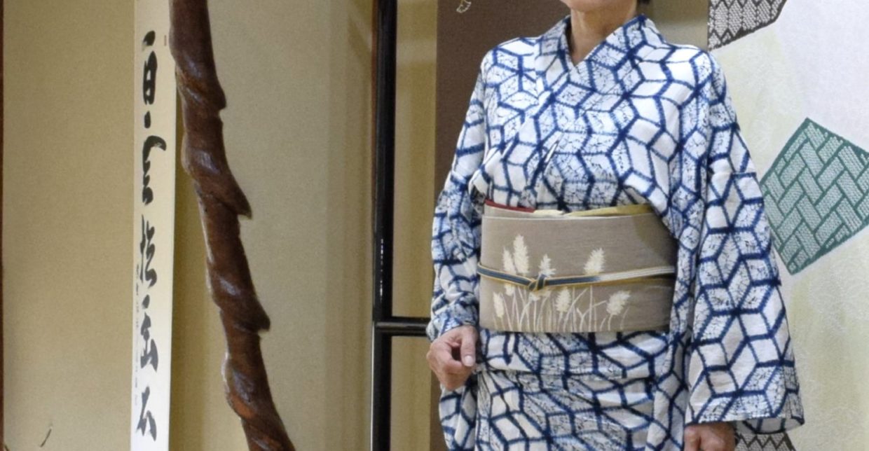 浴衣　有松絞り　正藍　石畳　夏帯　穂　今小路 あま宮　葉月のキモノ