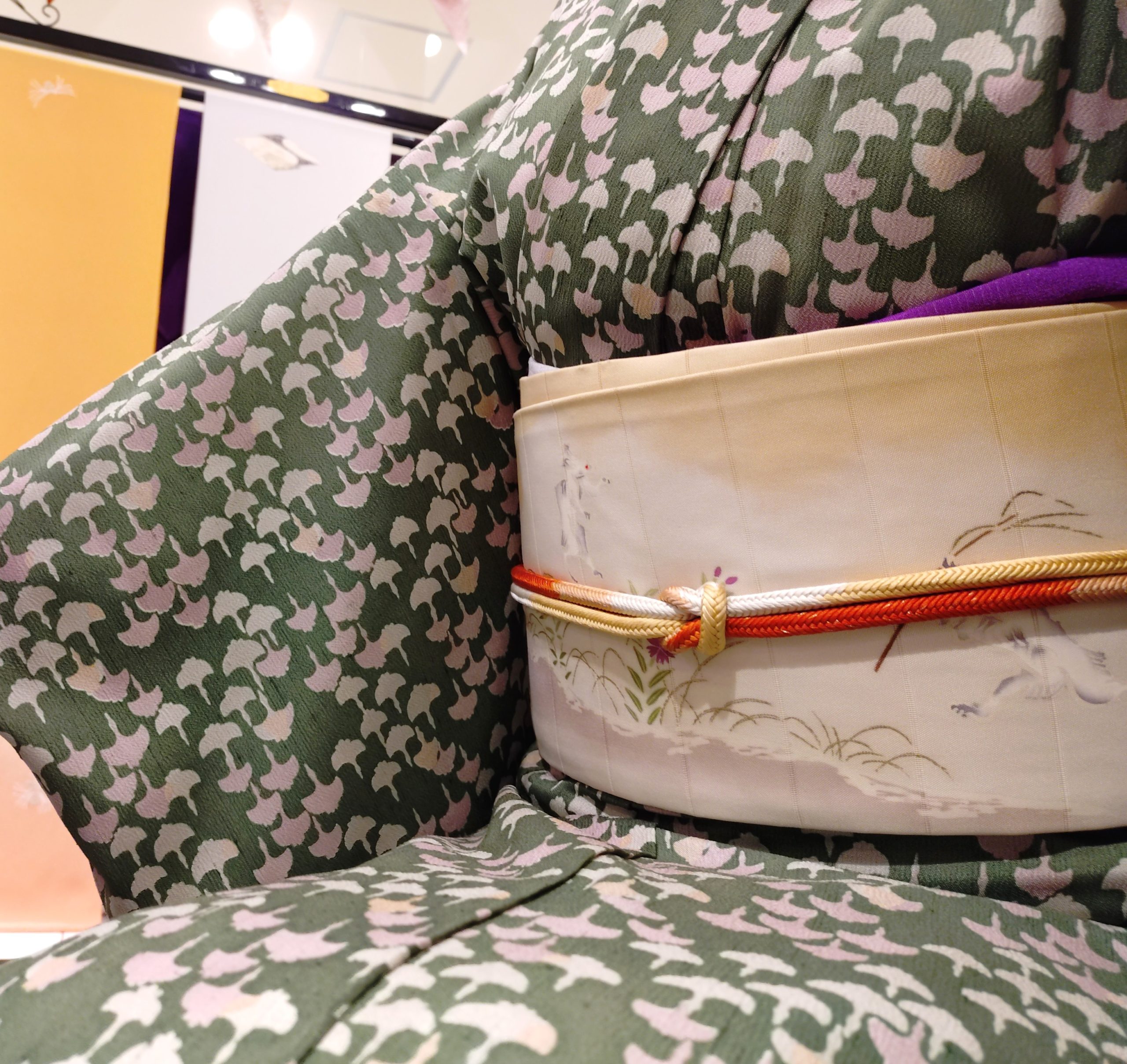 単衣　紬ちりめん　真糊　伊勢型小紋　小紋　鶴　夏帯　段絽　染め替えた帯　鳥獣戯画　今小路 あま宮　長月のキモノ