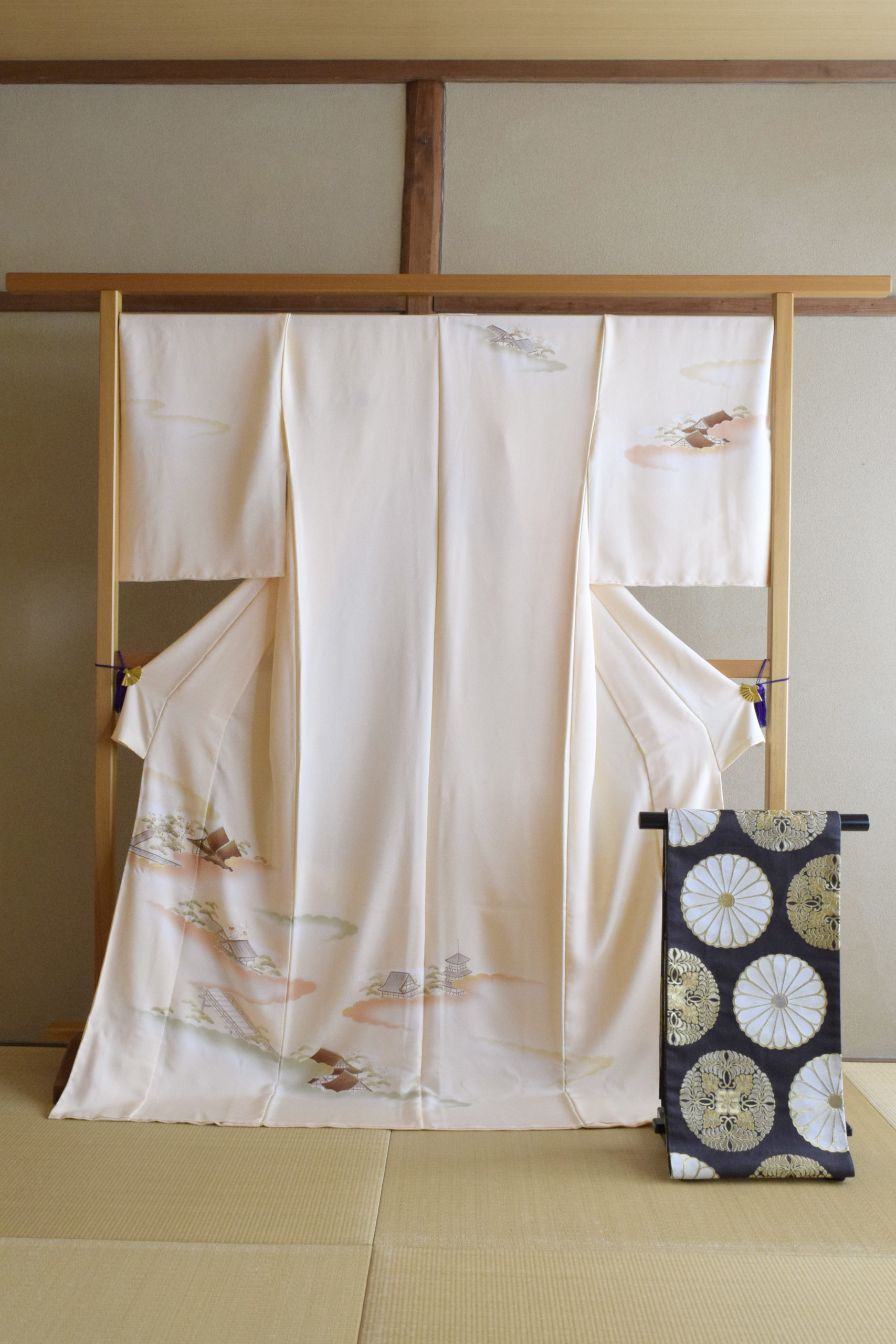 訪問着 洛中洛外図 今小路 あま宮 今小路 あま宮 別誂え 袋帯 盡政 清蕉菊花文