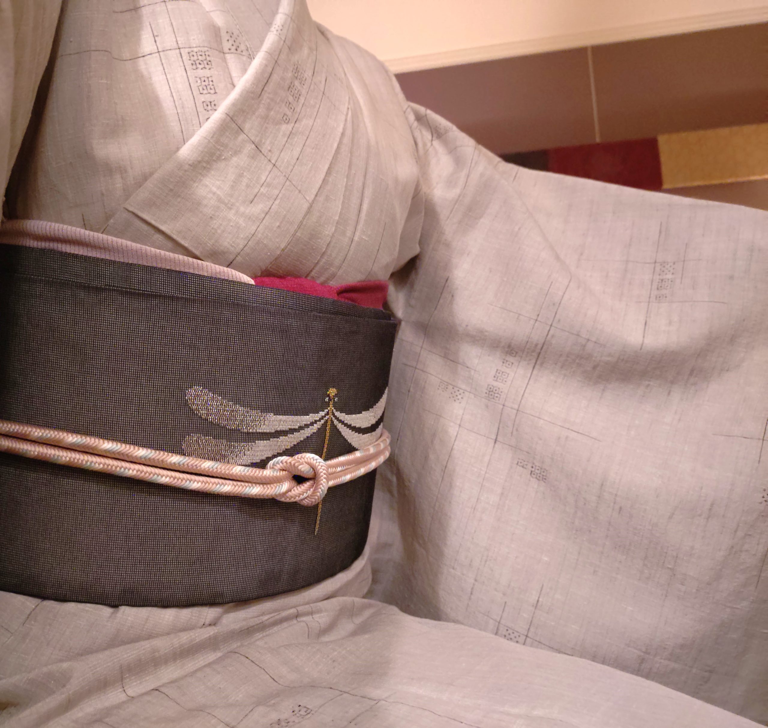 夏結城 絹麻 飛び絣 地機 夏帯 すくい 手織り 蜻蛉 今小路 あま宮 お江戸出張 長月のキモノ