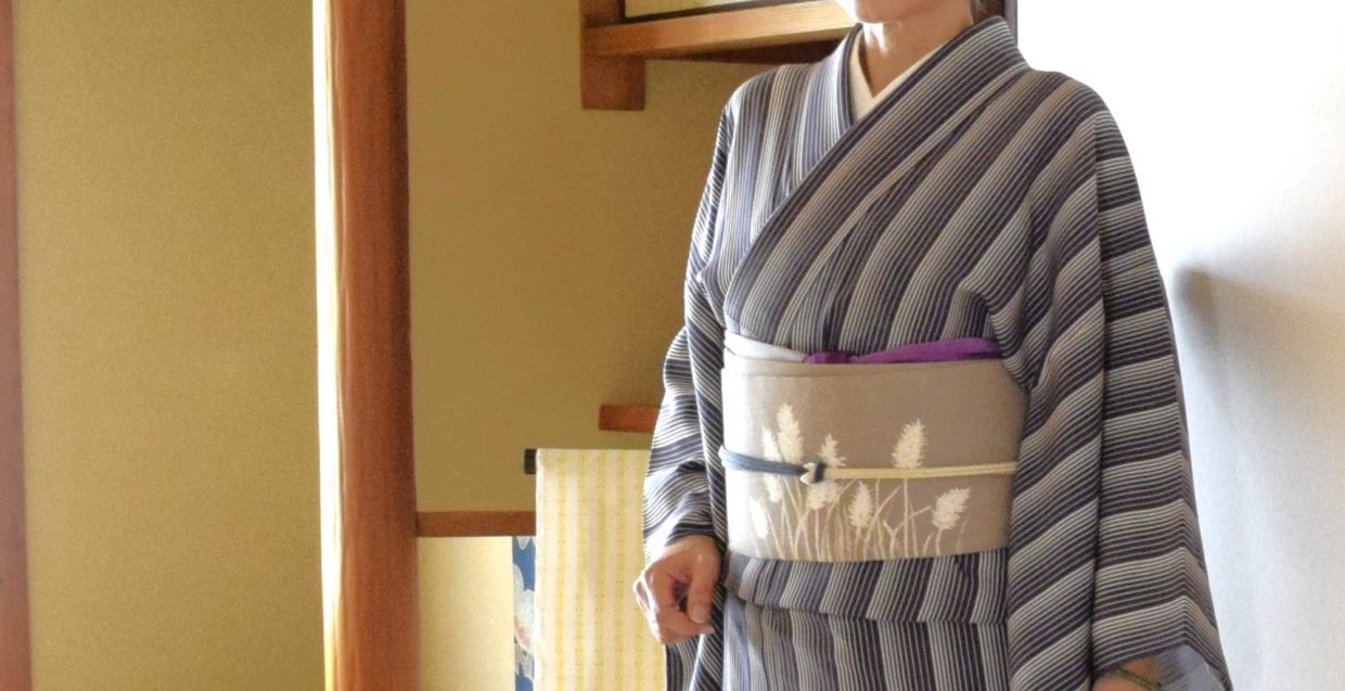 絽小紋　滝縞　夏帯　麻の九寸名古屋帯　穂　今小路 あま宮　長月のキモノ