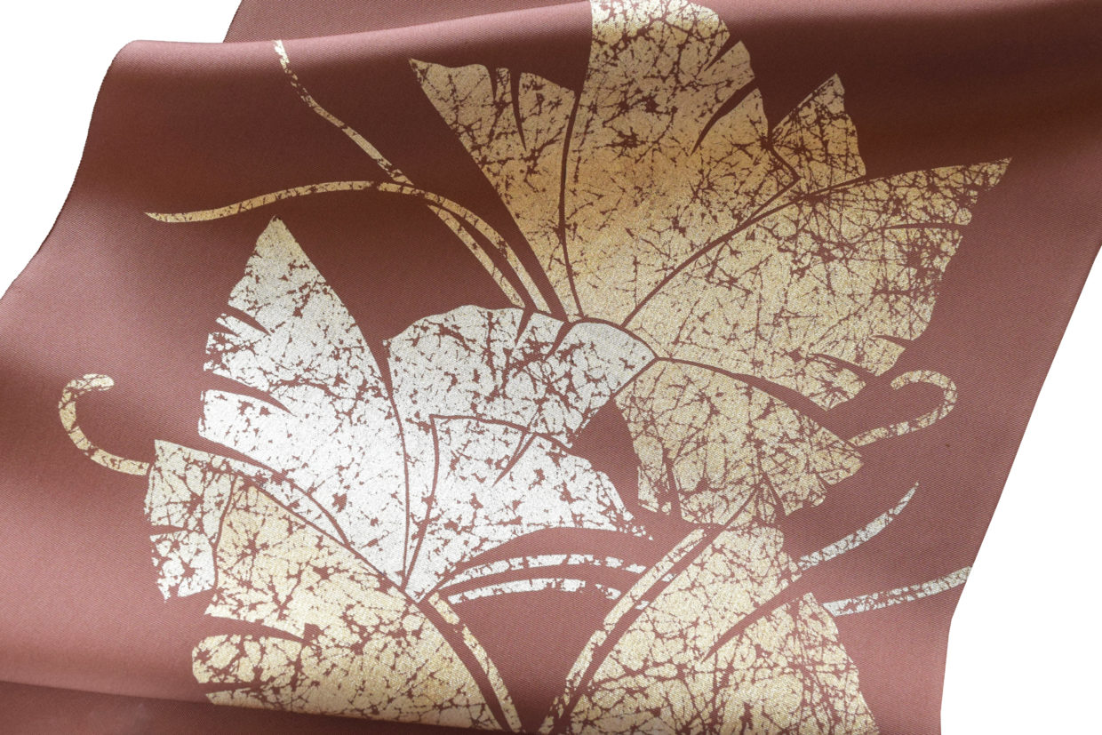 塩瀬の染帯　染の九寸名古屋帯　箔　変り銀杏蝶　今小路 あま宮