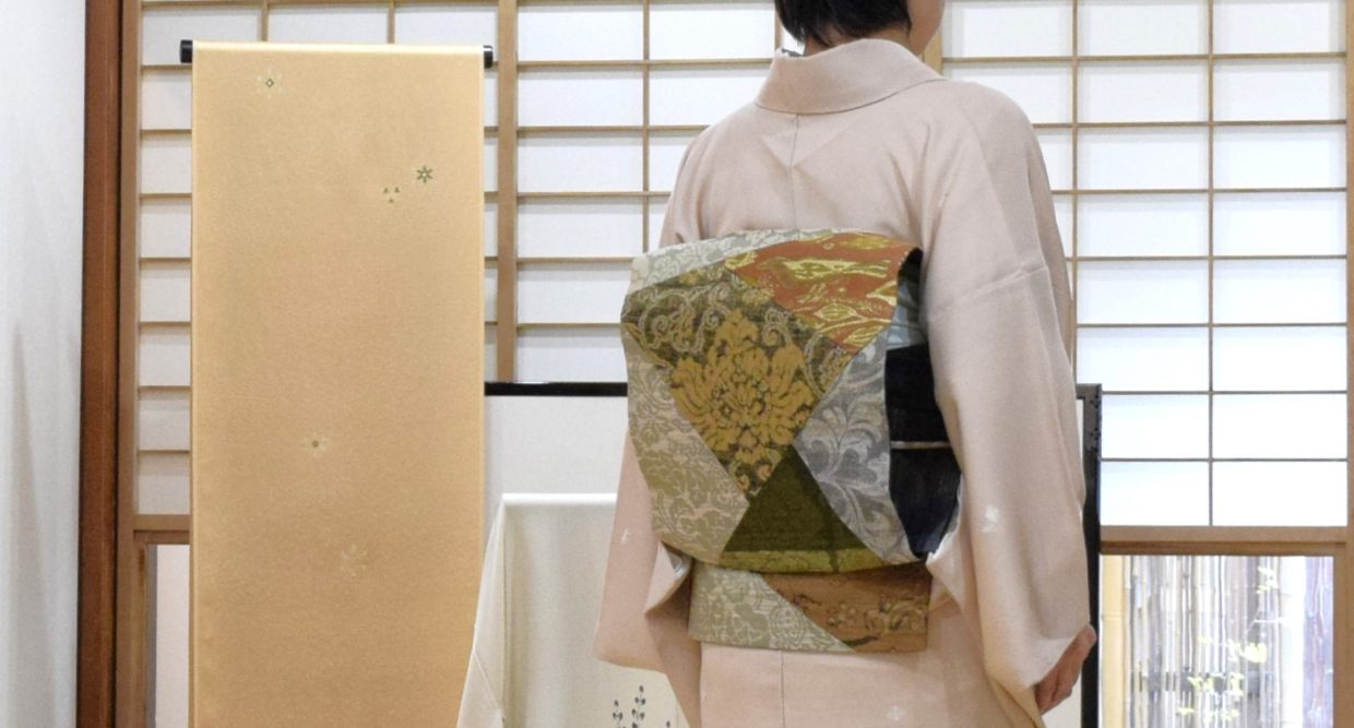 附下小紋　松笹　織の九寸名古屋帯　齋藤織物　裂取り　今小路 あま宮　霜月のキモノ