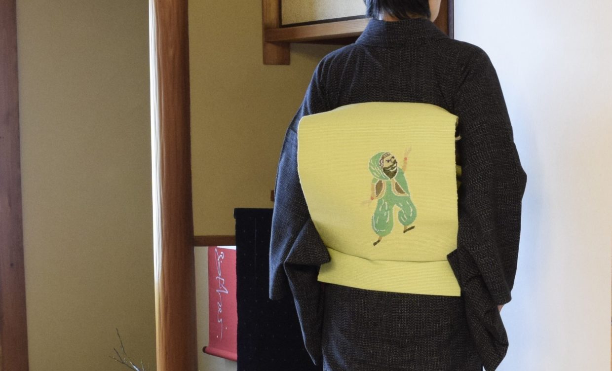 木綿　久留米絣　文人絣　八寸名古屋帯　手織り　草木染め　夢訪庵　アラビアンナイト　今小路 あま宮　京都　睦月のキモノ　雪の日のキモノ