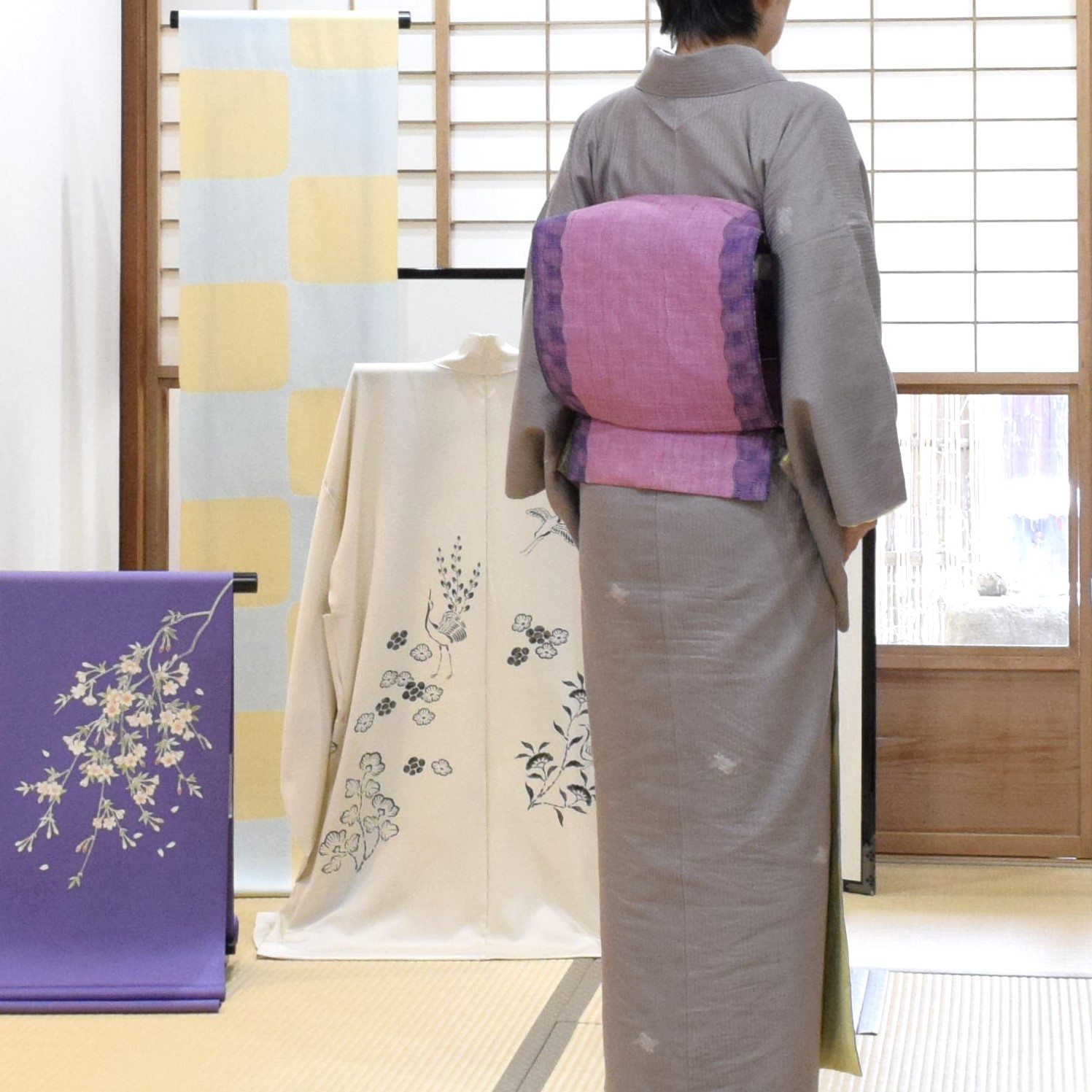 木綿 袷仕立て 別染め通し裏 小紋 合せ波 八寸 手織り 草木染め 夢訪庵 伊予紬 今小路 あま宮 雪の日のキモノ 如月のキモノ