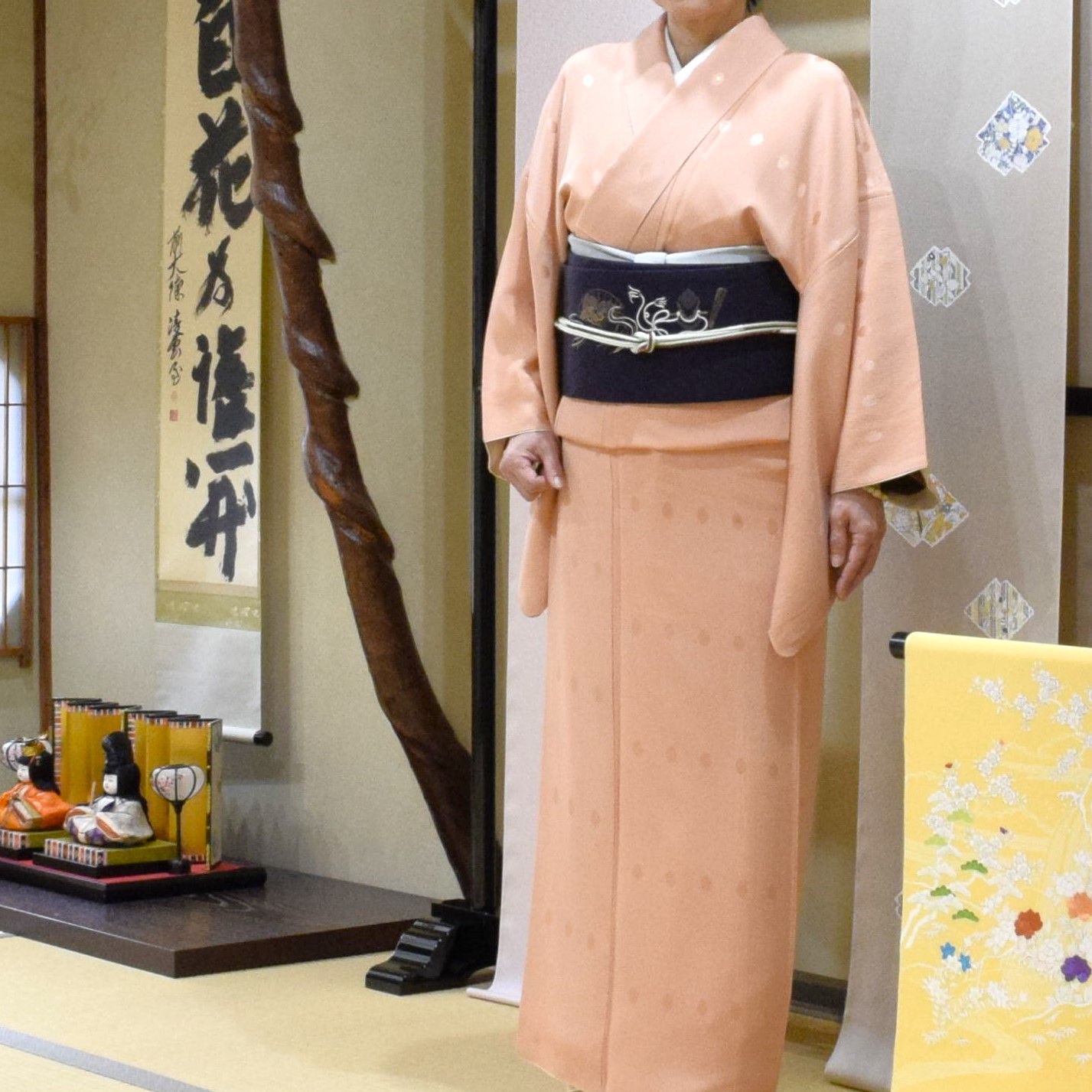 小紋 箔水玉 塩瀬の染帯 季節の染帯 刺繡 雛道具 今小路 あま宮 如月のキモノ 京都