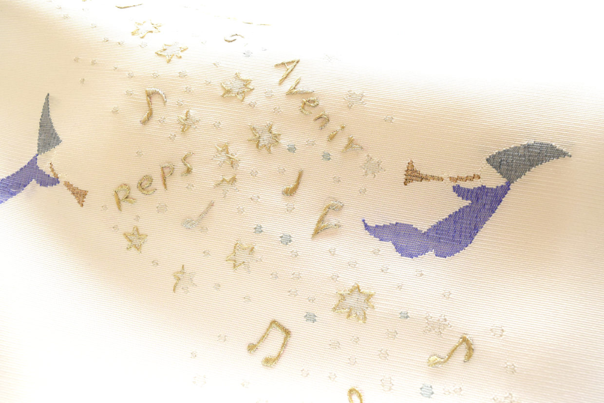 京都　呉服屋　織の九寸名古屋帯　天使の寿ぎ　今小路 あま宮　今小路 あま宮 別誂え　手織り　草木染め　刺繍