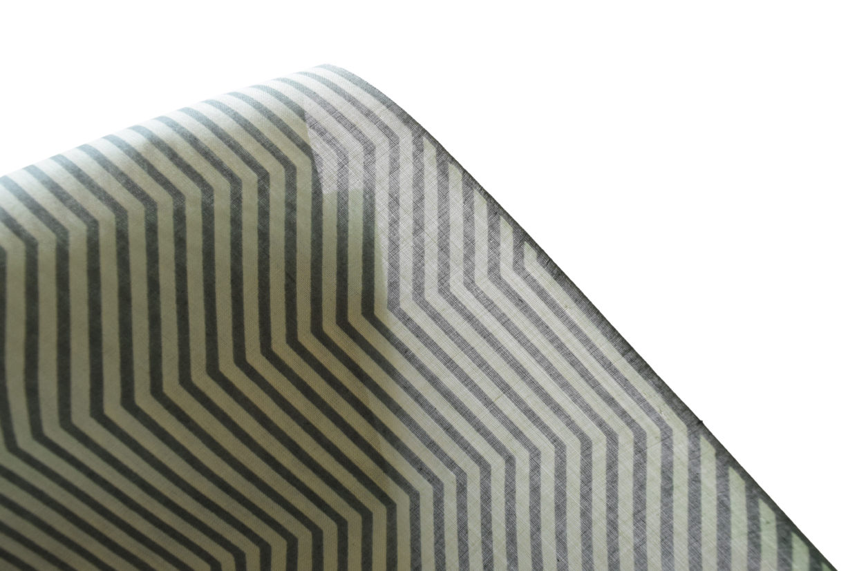 インド綿麻　浴衣　真糊　伊勢型小紋　2026　今小路 あま宮　山道縞　緑