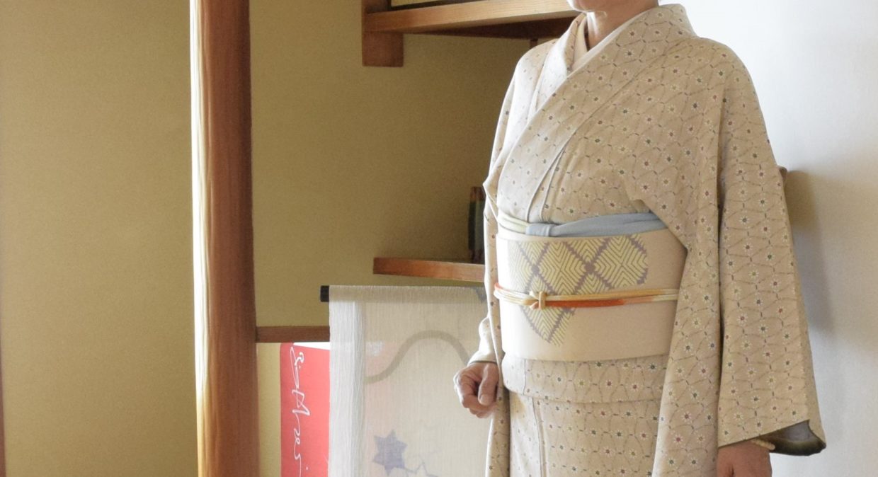 小紋　小花立涌　塩瀬の染帯　分銅　今小路 あま宮　弥生のキモノ