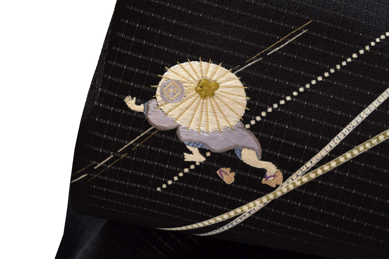 夏附下　格子絽ちりめん　刺繍　友禅　雨傘　今小路 あま宮　京都