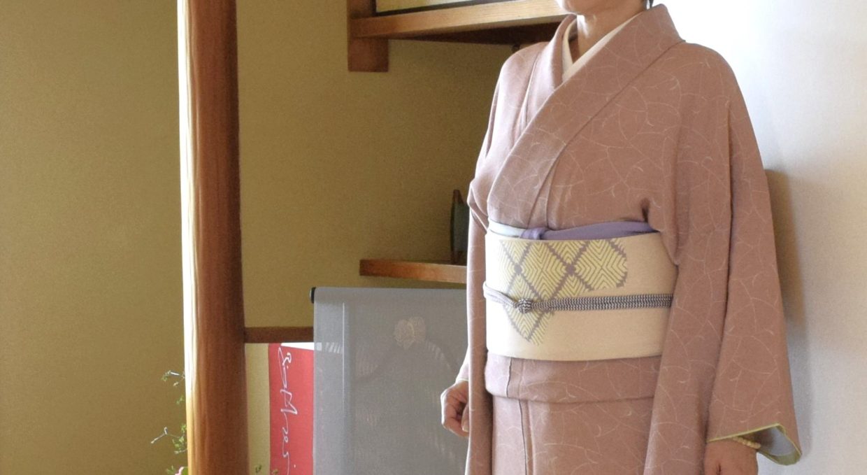 小紋　芽柳　塩瀬の染帯　分銅　今小路 あま宮　卯月のキモノ