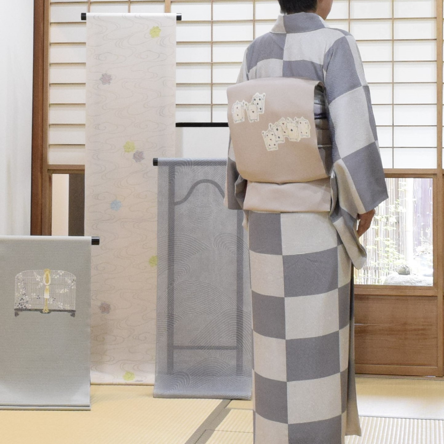 小紋 二釜市松 鳳凰丸文 塩瀬の染帯 トランプの兵隊 今小路 あま宮 卯月のキモノ